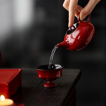 Ceainic ceramic roșu cu mâner, stil retro chinezesc, pentru uz casnic