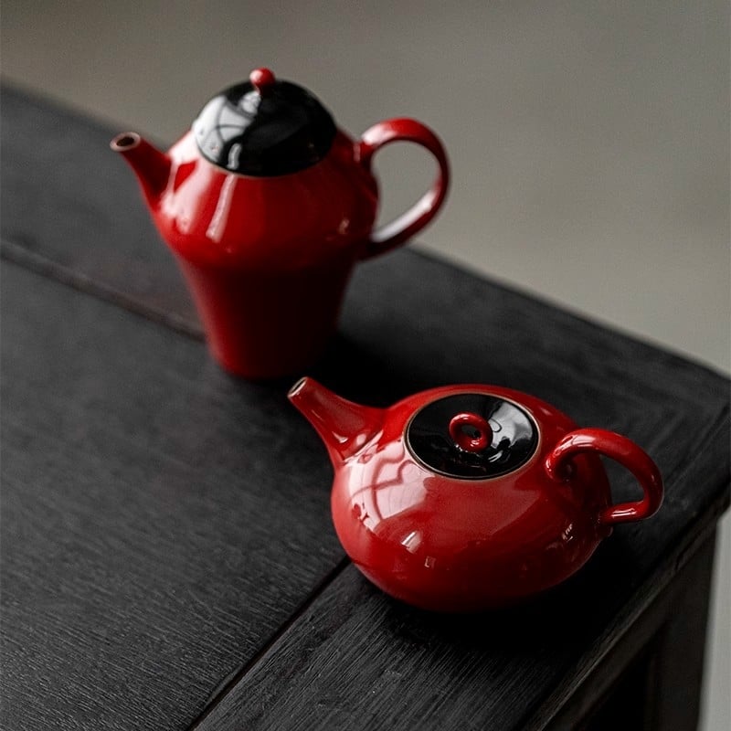 Ceainic ceramic roșu cu mâner, stil retro chinezesc, pentru uz casnic
