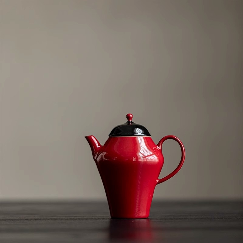 Ceainic ceramic roșu cu mâner, stil retro chinezesc, pentru uz casnic