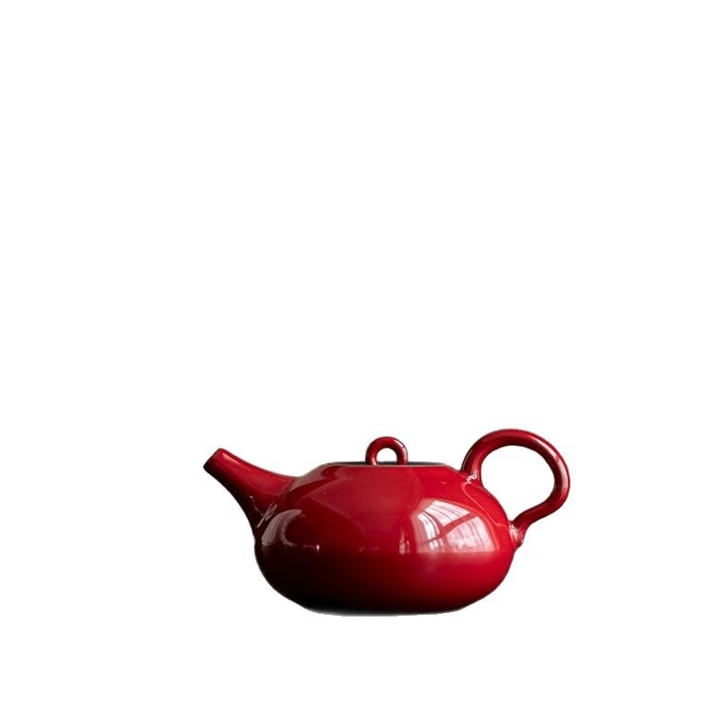 Ceainic ceramic roșu cu mâner, stil retro chinezesc, pentru uz casnic
