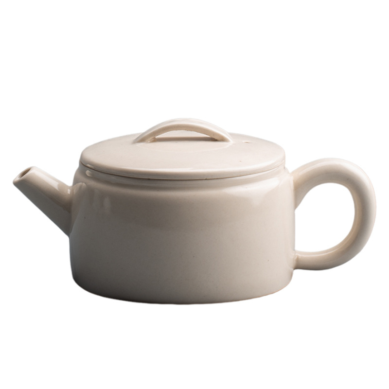 Ceainic ceramic Tao Fan, porțelan alb, glazură din cenușă, stil minimalist chinezesc