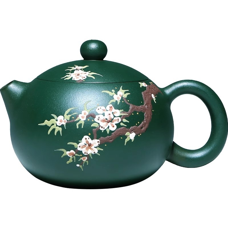 Ceainic din lut purpuriu cu motiv de floare de prune, design modern minimalist