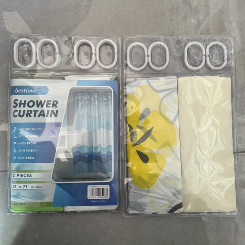 Draperie de duș PEVA, set de 2 bucăți, cu imprimeu floral și design simplu, impermeabilă cu căptușeală