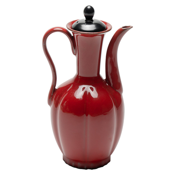 Ceainic ceramic cu mâner, în nuanță roșu ocru, în stilul Dinastiei Song, set ceai Gong Fu