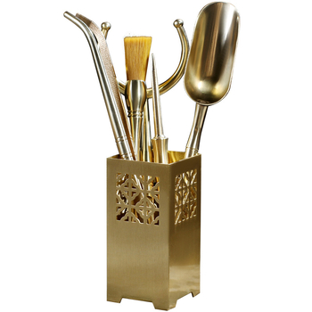 Set de ceremonie a ceaiului din cupru pur – Șase domni, accesorii: clip pentru ceai, cuțit pentru ceai, Pu'er ac, linguriță pentru ceai, furculiță pentru ceașcă, stilou pentru ceainic