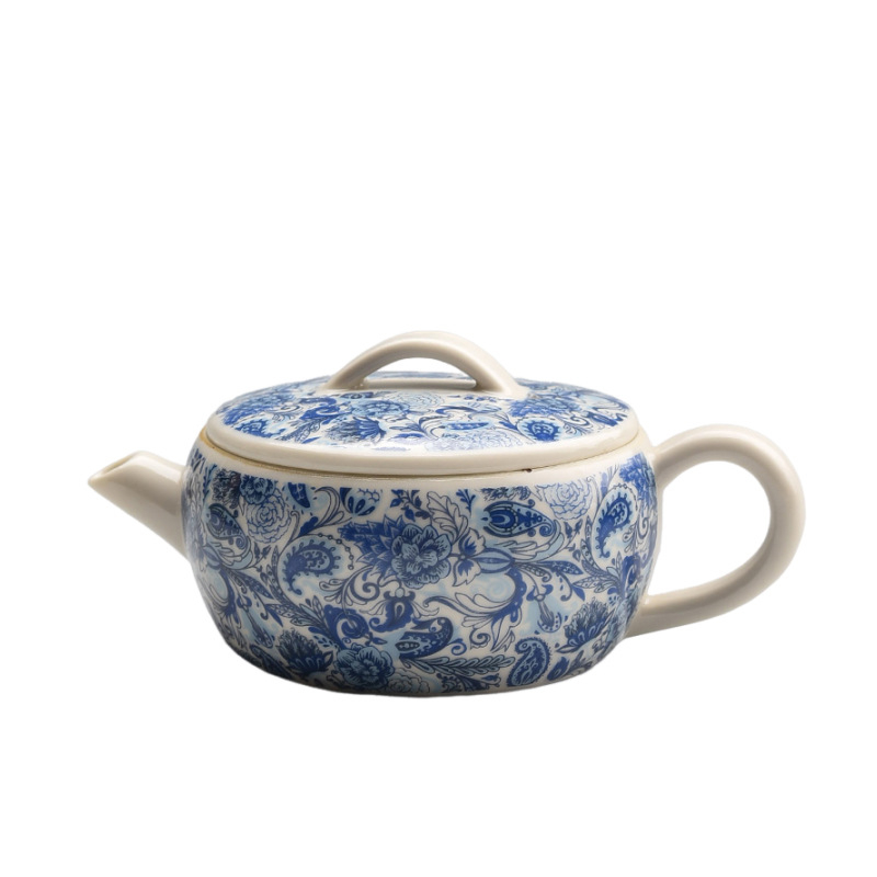 Ceainic ceramic albastru‑alb, gură largă, stil Han retro, capacitate mică, set Gongfu de înaltă calitate