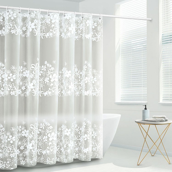 Cortină de duș impermeabilă, perdea de baie, cortină despărțitoare PEVA cu motiv floral alb, design modern minimalist