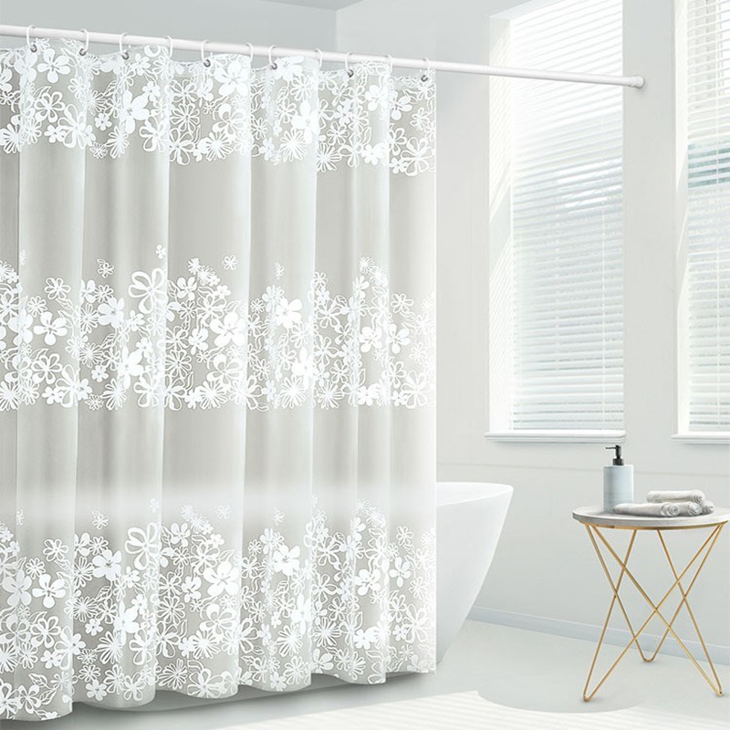 Cortină de duș impermeabilă, perdea de baie, cortină despărțitoare PEVA cu motiv floral alb, design modern minimalist