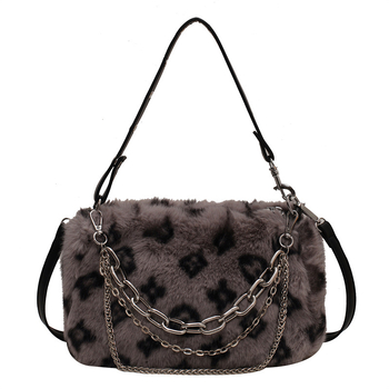 Torba za nošenje s leopardim uzorkom od Rex krzna, lančani remen za crossbody, pliš torba