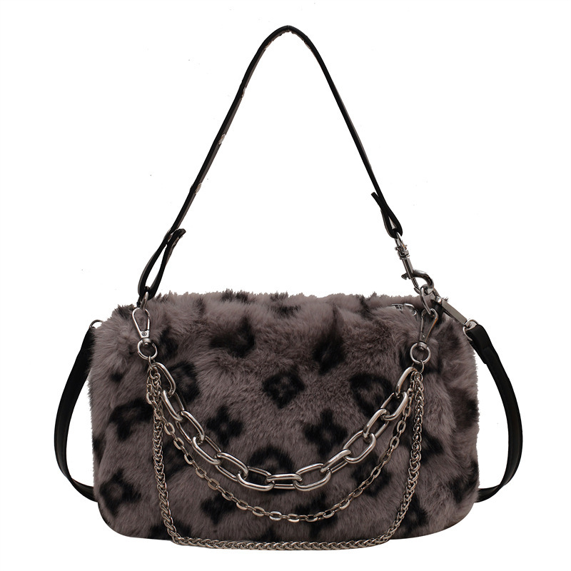 Torba za nošenje s leopardim uzorkom od Rex krzna, lančani remen za crossbody, pliš torba