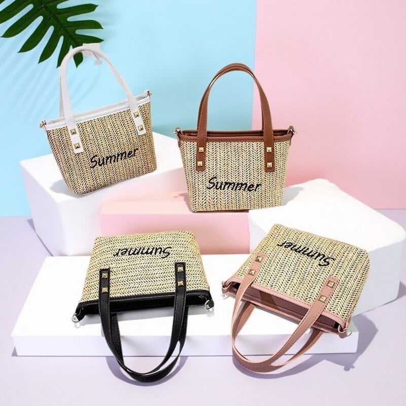 2025 Korejski stil: crossbody torba od slamnate pletenine – PU natpis, ženska torba za plažu