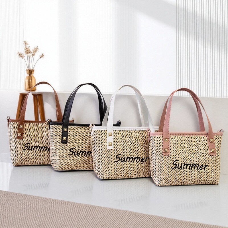 2025 Korejski stil: crossbody torba od slamnate pletenine – PU natpis, ženska torba za plažu