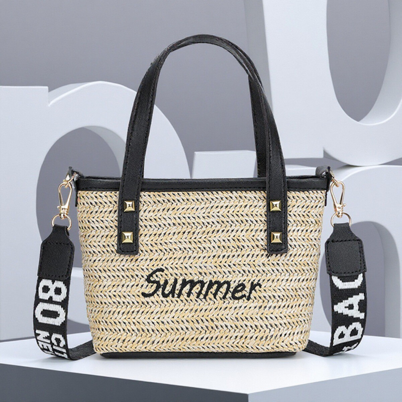 2025 Korejski stil: crossbody torba od slamnate pletenine – PU natpis, ženska torba za plažu