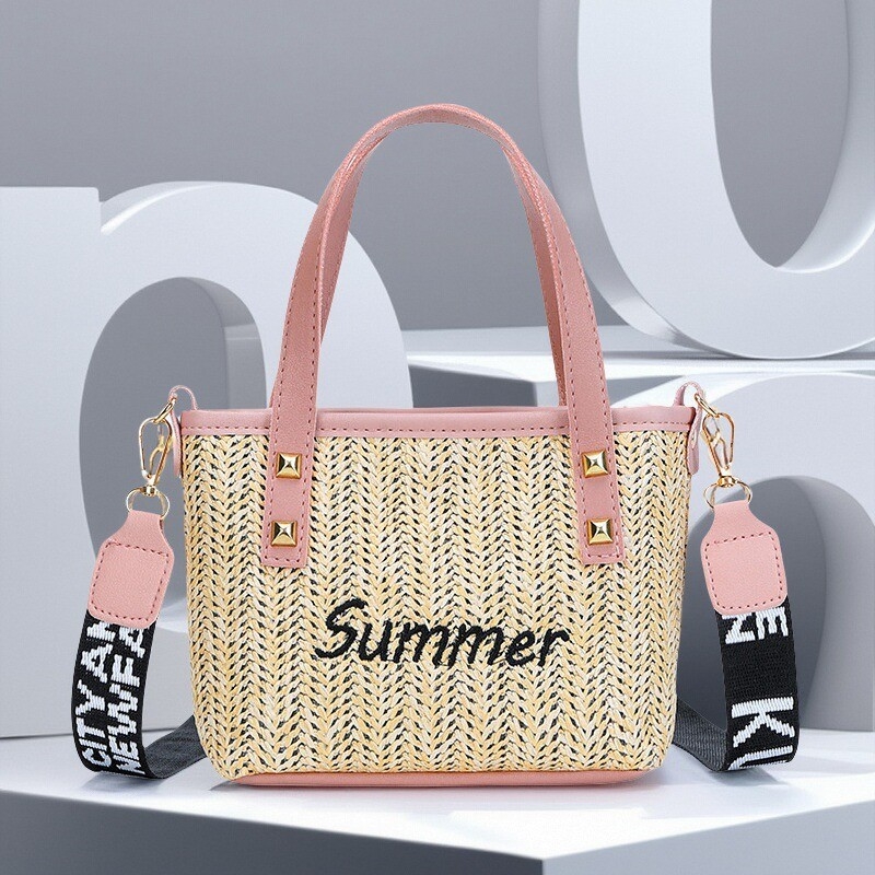 2025 Korejski stil: crossbody torba od slamnate pletenine – PU natpis, ženska torba za plažu