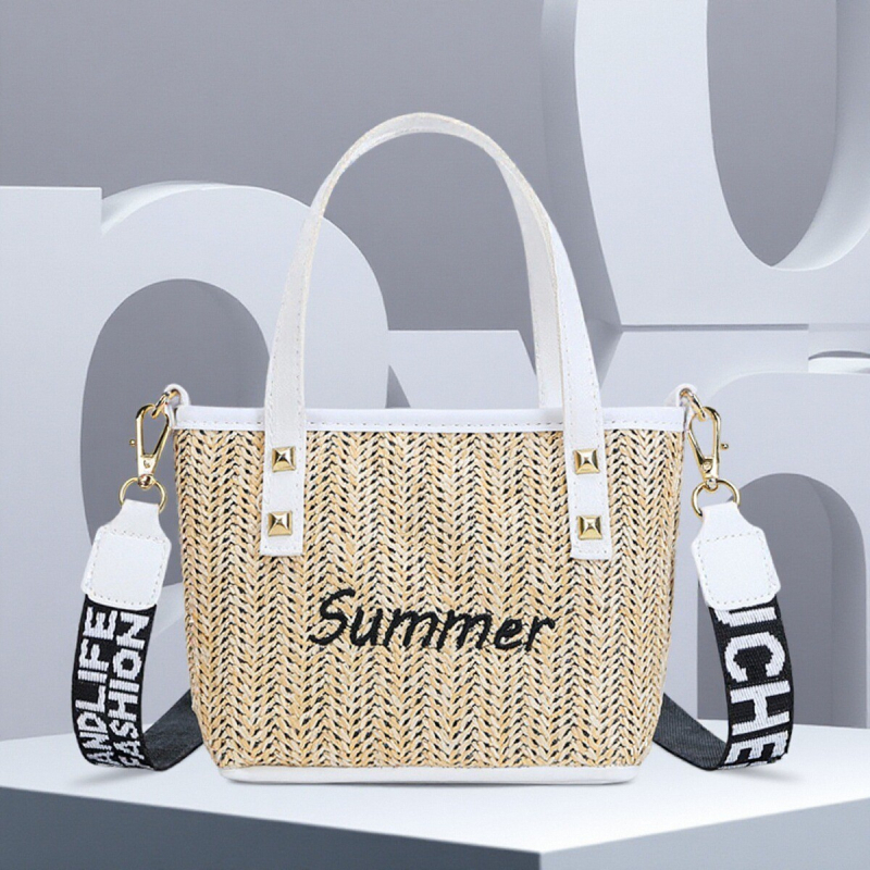 2025 Korejski stil: crossbody torba od slamnate pletenine – PU natpis, ženska torba za plažu