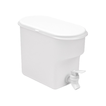 Recipient din plastic pentru apă rece cu robinet, rezistent la temperaturi înalte, potrivit pentru sucuri, băuturi și ceai de fructe; disponibil în capacități mari și mici.
