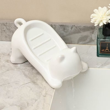 Săpunier cu pisică în stil desen animat, drenaj pentru baie