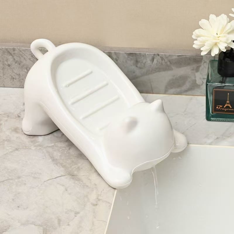 Săpunier cu pisică în stil desen animat, drenaj pentru baie