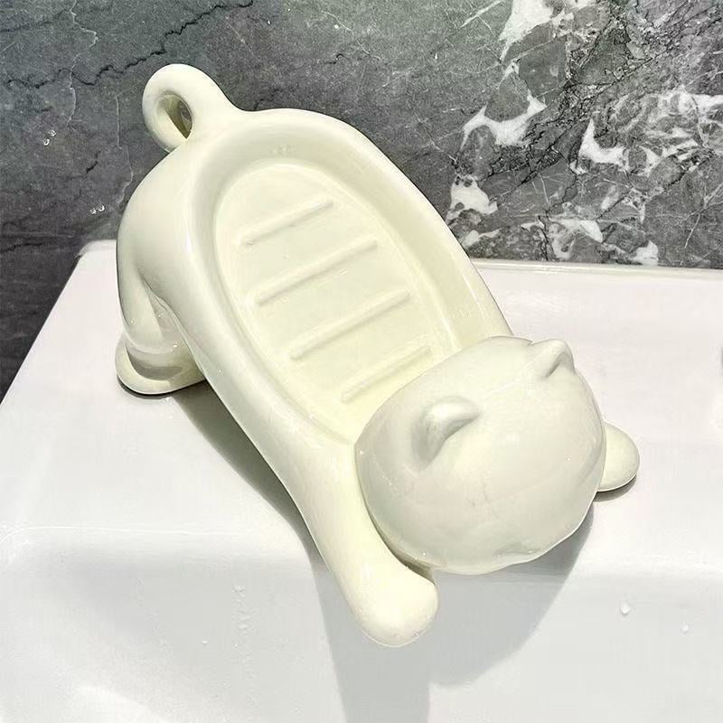 Săpunier cu pisică în stil desen animat, drenaj pentru baie