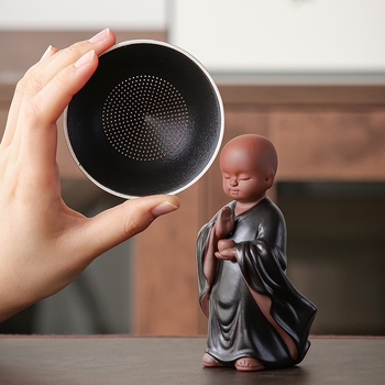 Filtru de ceai ceramic conic, cu un mic călugăr creativ, tavă pentru ceai, decor Zen, set de ceai din lut mov