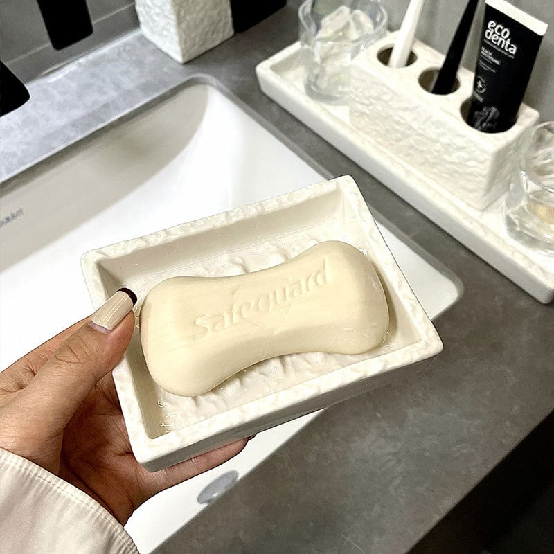 Săpunier ceramic pentru chiuvetă – suport ceramic de înaltă calitate, cu spațiu de depozitare pentru baie