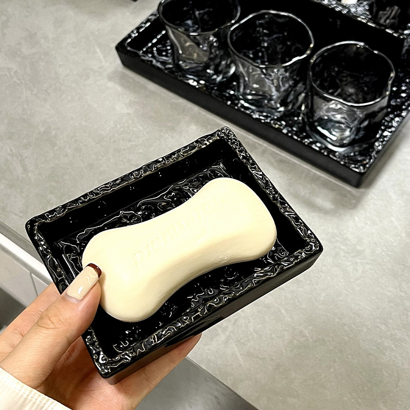 Săpunier ceramic pentru chiuvetă – suport ceramic de înaltă calitate, cu spațiu de depozitare pentru baie