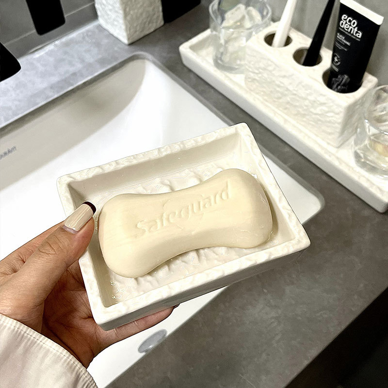 Săpunier ceramic pentru chiuvetă – suport ceramic de înaltă calitate, cu spațiu de depozitare pentru baie
