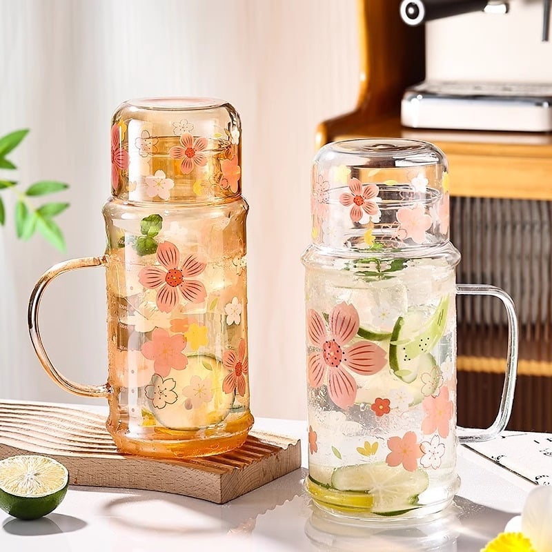 Sticlă de apă pentru o singură persoană, cu pai, din borosilicat, rezistentă la temperaturi înalte, pentru apă rece, sucuri și băuturi acasă