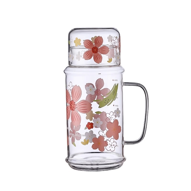 Sticlă de apă pentru o singură persoană, cu pai, din borosilicat, rezistentă la temperaturi înalte, pentru apă rece, sucuri și băuturi acasă