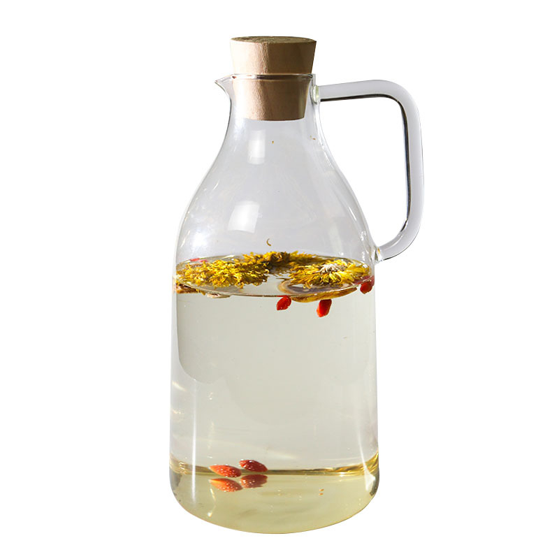 Ceainic din sticlă borosilicat rezistentă la temperaturi înalte, cu capac mare și mâner în stil ceainic, pentru apă rece și băuturi cu suc