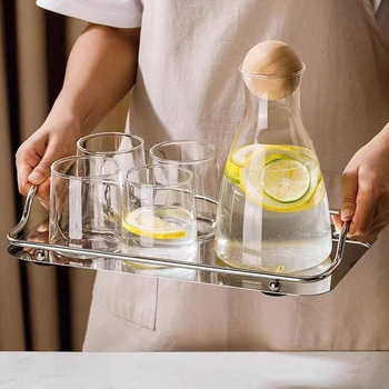 Carafă din sticlă borosilikat pentru apă rece, cu dop din bilă de lemn, stil Nordic – pentru sucuri și băuturi