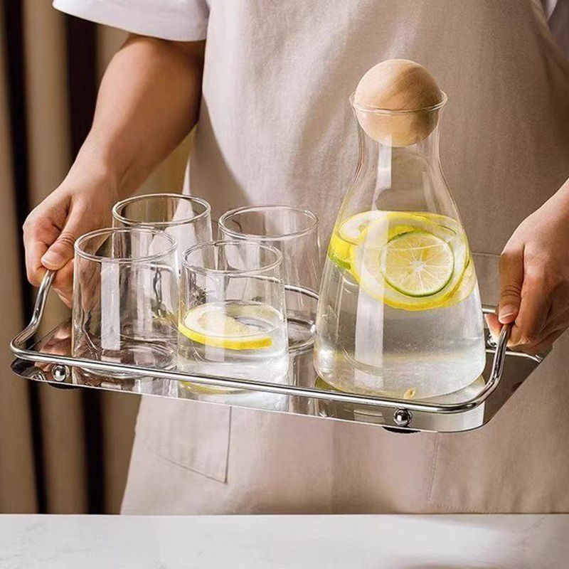 Carafă din sticlă borosilikat pentru apă rece, cu dop din bilă de lemn, stil Nordic – pentru sucuri și băuturi