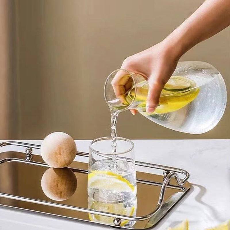 Carafă din sticlă borosilikat pentru apă rece, cu dop din bilă de lemn, stil Nordic – pentru sucuri și băuturi