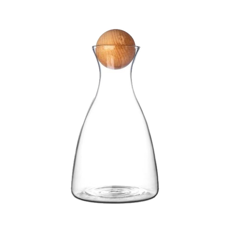 Carafă din sticlă borosilikat pentru apă rece, cu dop din bilă de lemn, stil Nordic – pentru sucuri și băuturi