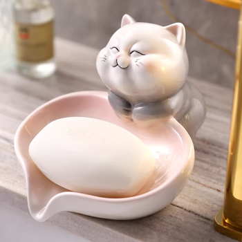 Sapunier ceramic cu suport de drenaj pentru baie și chiuvetă, fără găuri, uz casnic