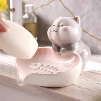 Sapunier ceramic cu suport de drenaj pentru baie și chiuvetă, fără găuri, uz casnic