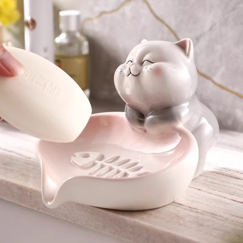Sapunier ceramic cu suport de drenaj pentru baie și chiuvetă, fără găuri, uz casnic