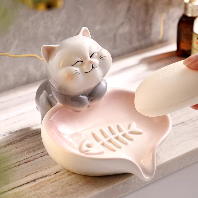 Sapunier ceramic cu suport de drenaj pentru baie și chiuvetă, fără găuri, uz casnic