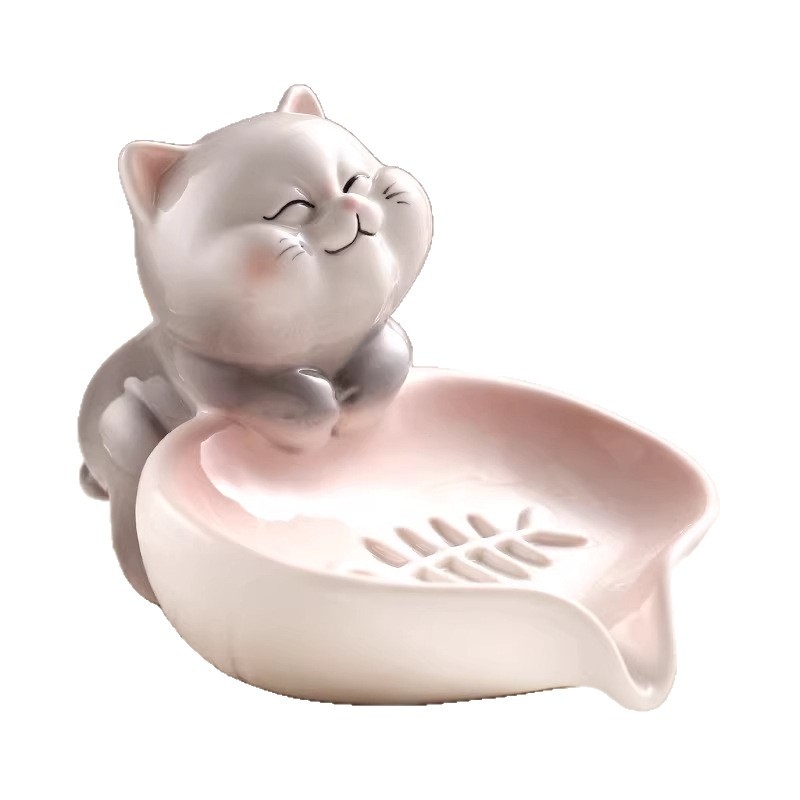Sapunier ceramic cu suport de drenaj pentru baie și chiuvetă, fără găuri, uz casnic