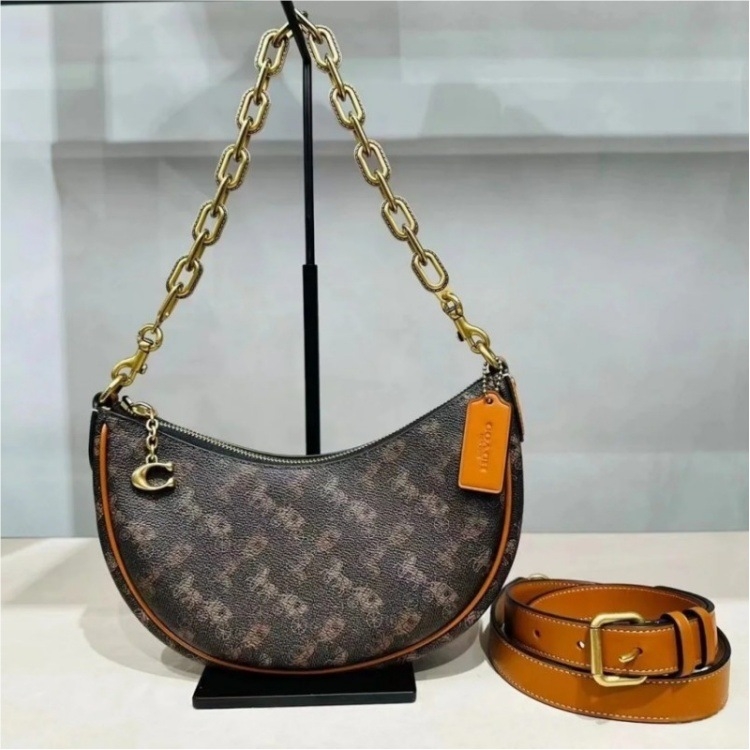 Koujia Mira luksuzna ženska torbica s otiskom kočije, lančani remen preko jednog ramena, oblik polumjeseca, mala crossbody torbica