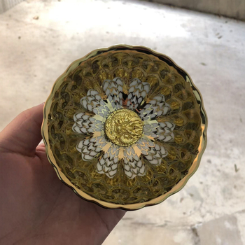 Ceașă de ceai din porțelan placat cu aur, cu motiv păun și lotus în șapte culori, vesela de ceai premium