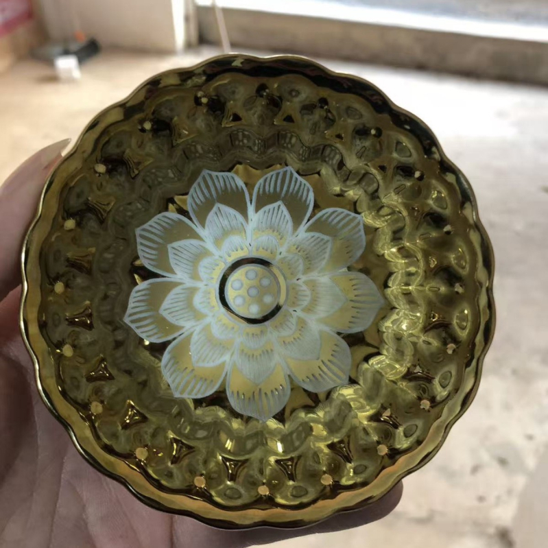 Ceașă de ceai din porțelan placat cu aur, cu motiv păun și lotus în șapte culori, vesela de ceai premium