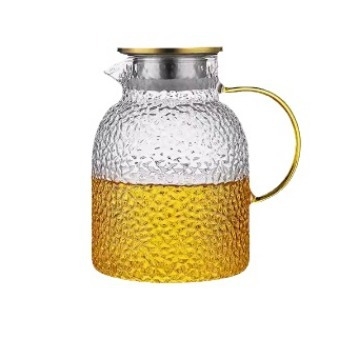 Ceainic pentru apă rece, lux discret, utilizare casnică, sticlă borosilicat transparentă, textură ciocan, capac parțial auriu, mare capacitate, rezistent la temperaturi ridicate