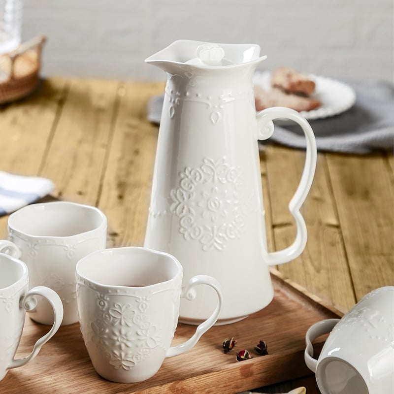 Set ceainic ceramic gravat în stil european, capacitate mare - include ceainic și căni de cafea