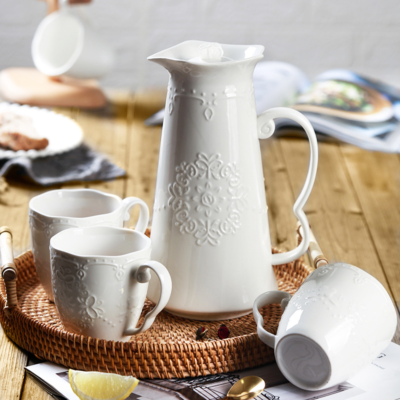 Set ceainic ceramic gravat în stil european, capacitate mare - include ceainic și căni de cafea