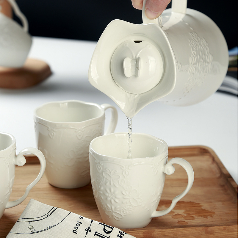 Set ceainic ceramic gravat în stil european, capacitate mare - include ceainic și căni de cafea