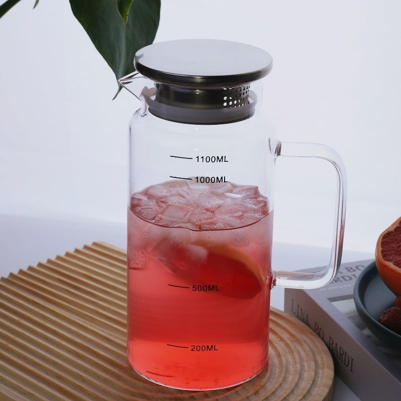Ceainic din sticlă borosilicat rezistent la temperatură, cu scară de măsurare, pentru ceai și băuturi reci