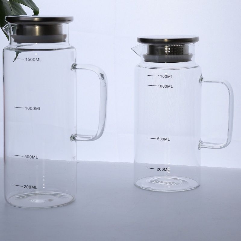 Ceainic din sticlă borosilicat rezistent la temperatură, cu scară de măsurare, pentru ceai și băuturi reci