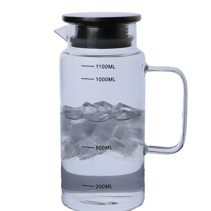 Ceainic din sticlă borosilicat rezistent la temperatură, cu scară de măsurare, pentru ceai și băuturi reci