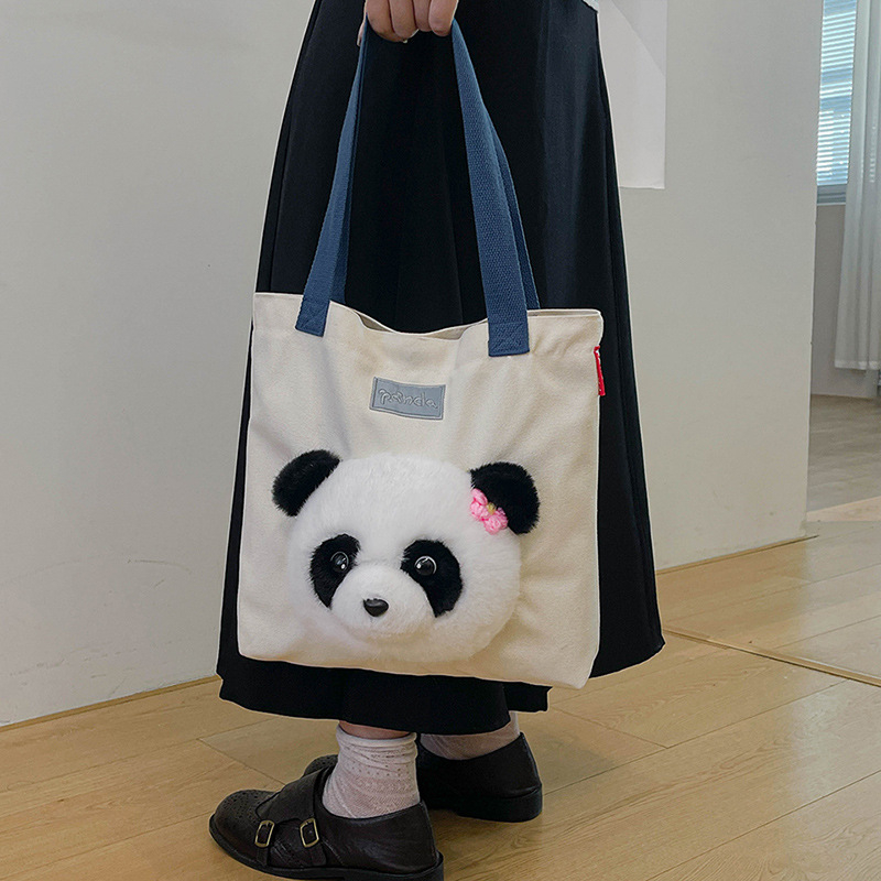 Slatka panda pliš torbica, ženska torba za izlete na otvorenom preko ramena, velika kapaciteta